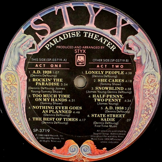 Chris Hopkins - Oil Painter - Advertising - Vinyl Center Label - Styx Paradise Theater